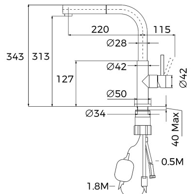 Смеситель кухонный Teka UNI 9331 (116020023) черный