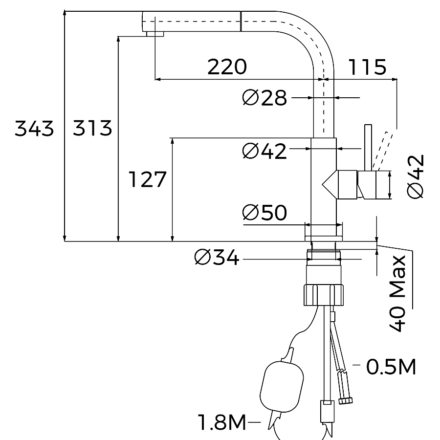 Смеситель кухонный Teka UNI 9331 (116020023) черный