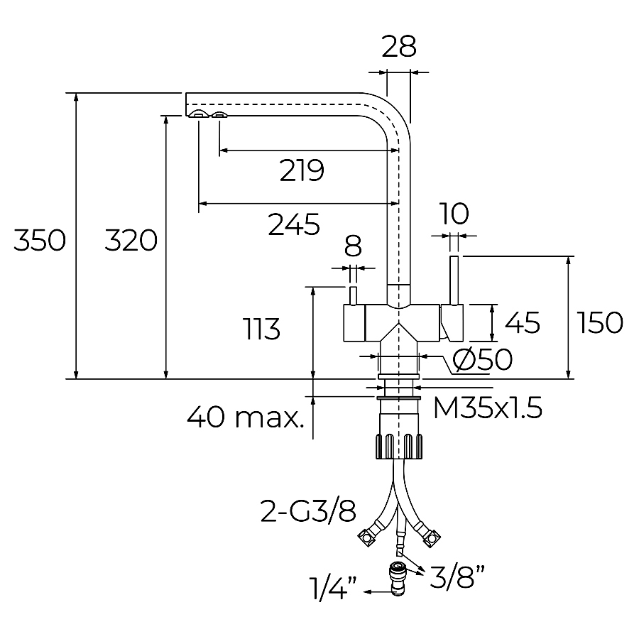 Кухонний змішувач Teka UNI 3330 (116030084) нержавіюча сталь