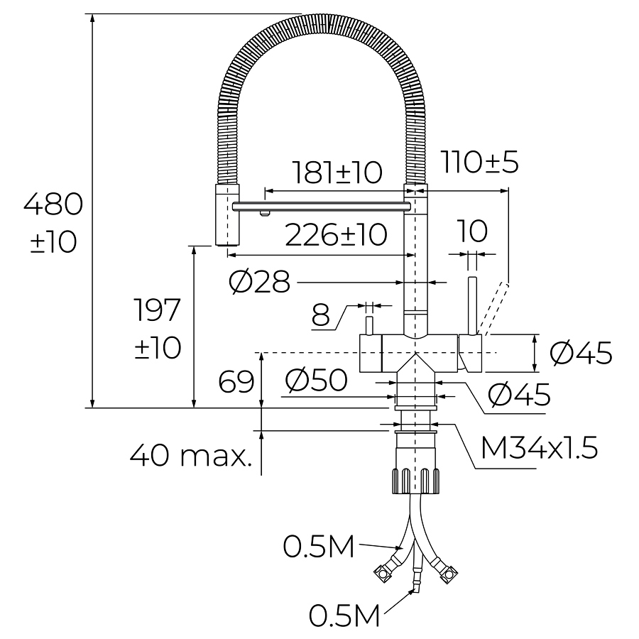 Смеситель кухонный Teka UNI 3913 (116080001) нержавеющая сталь